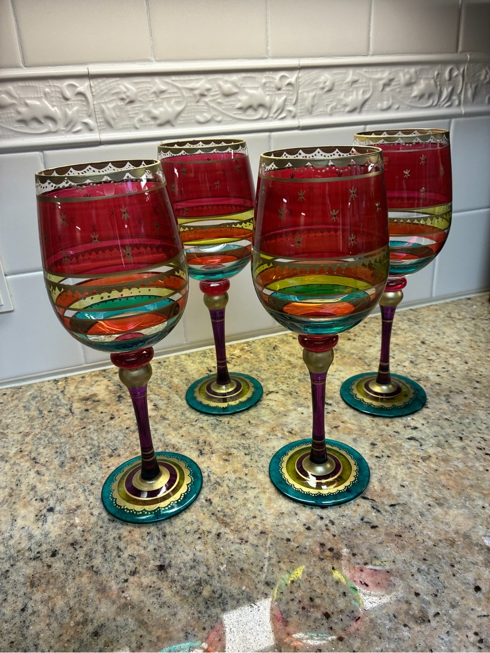Pier 1 “Festive Stripe” Wine Glasses